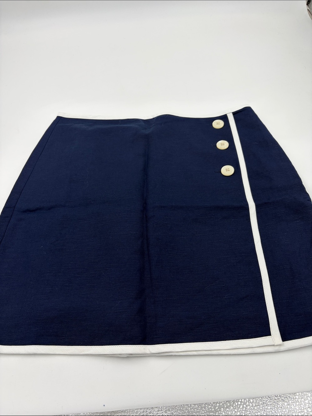 LOFT Navy Mini Skirt with White Trim and Button Detail